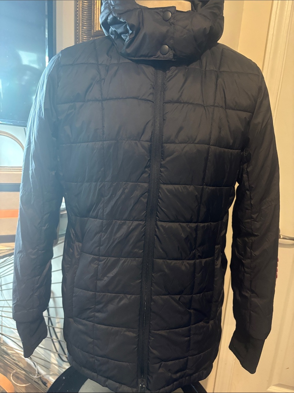 Swiss Tech Black Quilted Puffer Jacket with High Collar